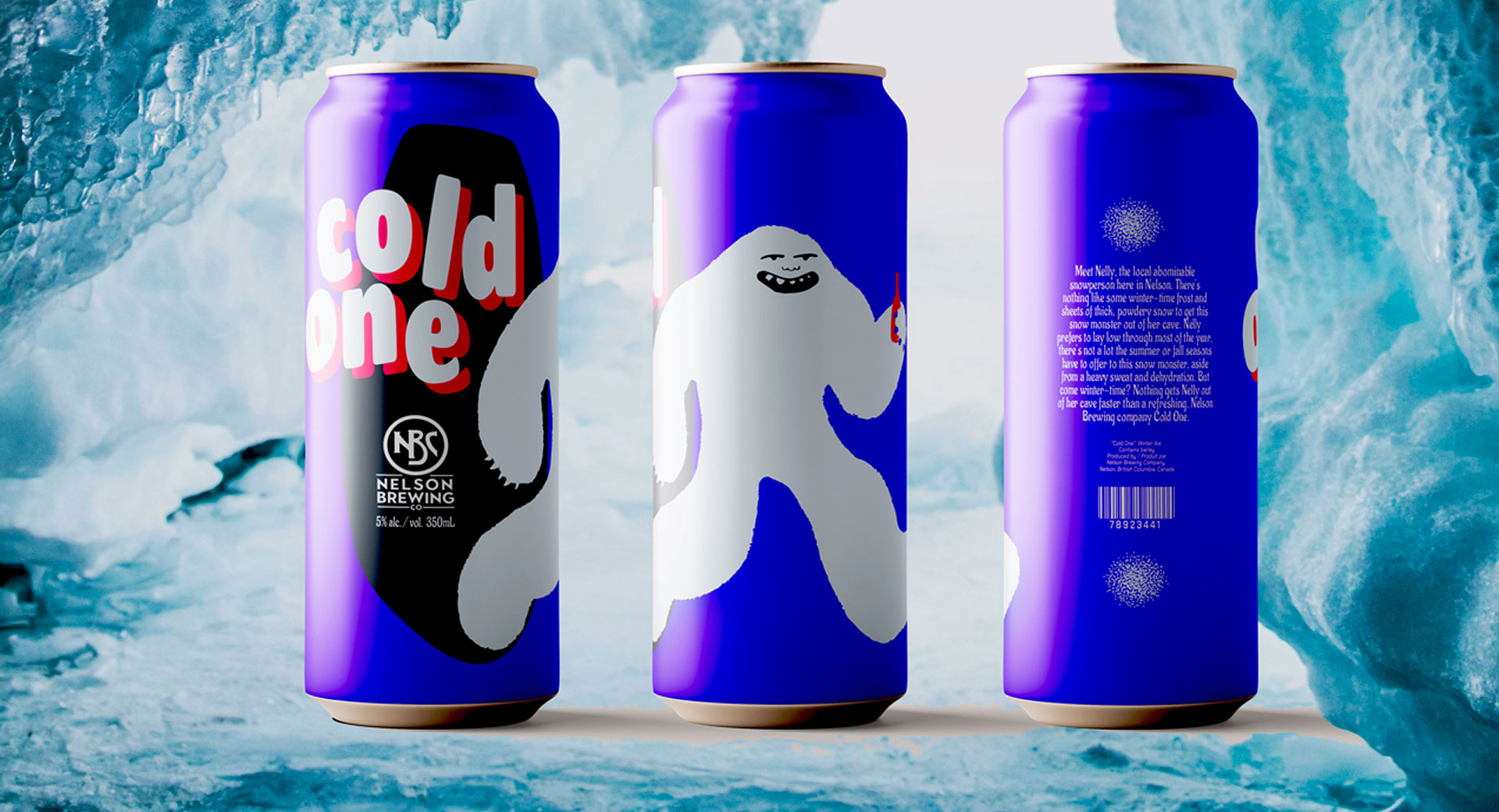 Beer label design showcasing abominable snowperson illustration on the backdrop of an ice cave