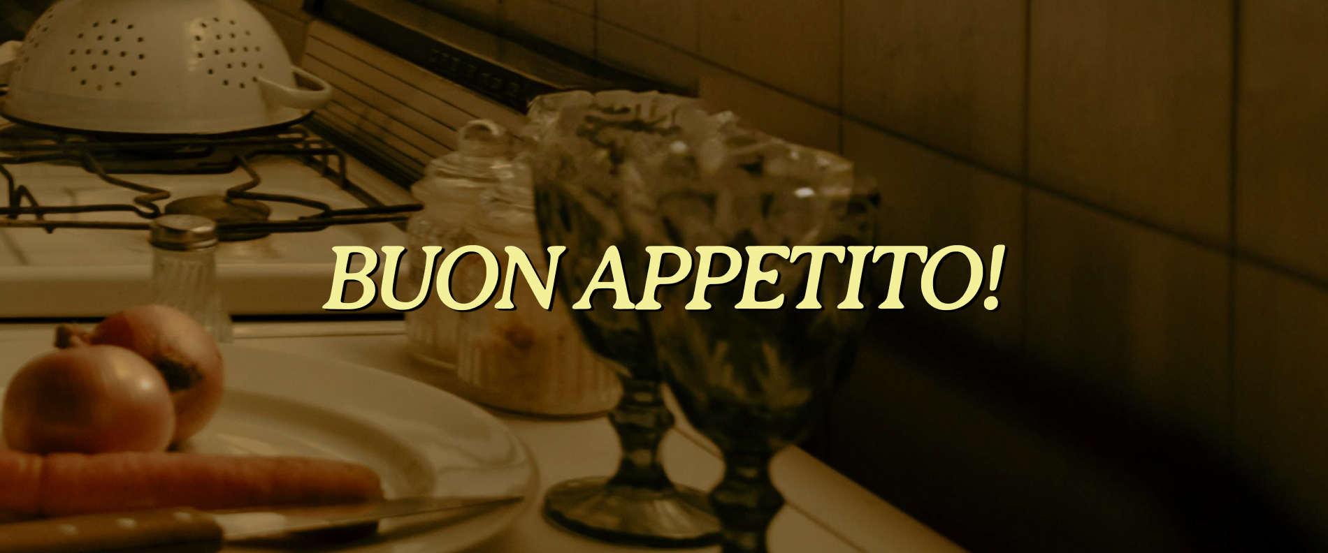 Image of countertop with writing that reads buon appetito!