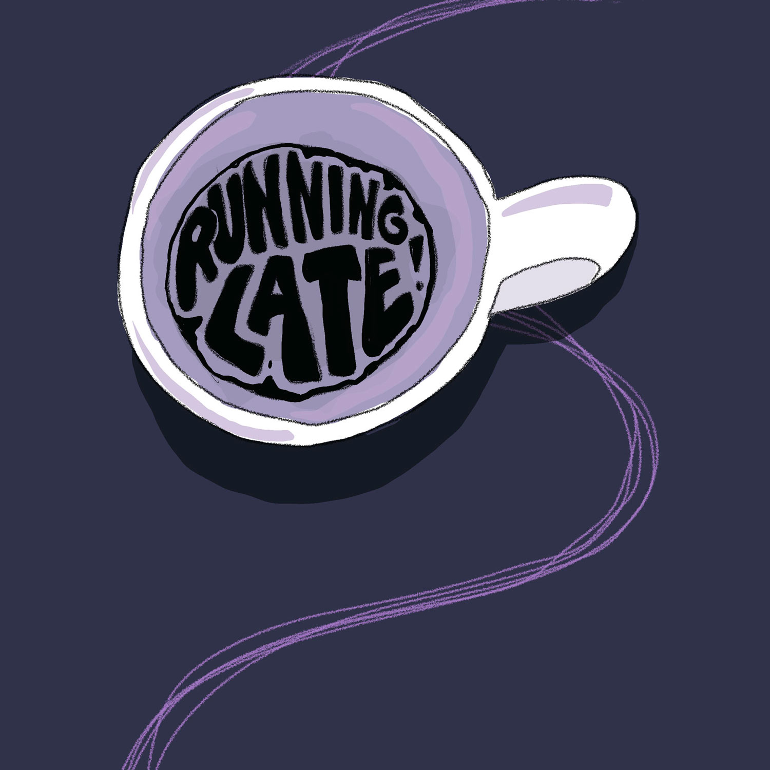 A mug that says 'Running Late' inside of it with author's name: Siobhan Barry