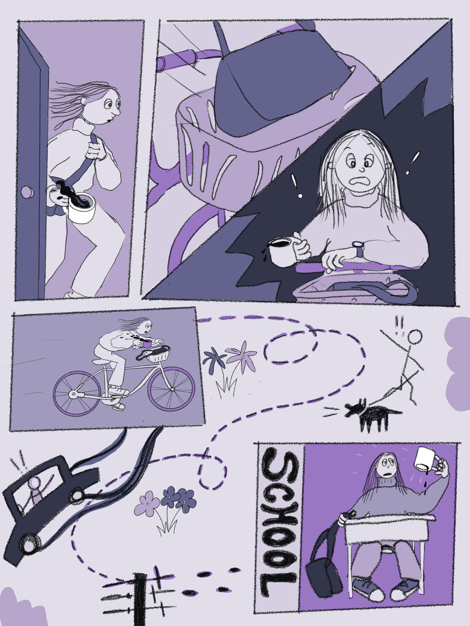 A multi-panel comic page wherein someone is late for school