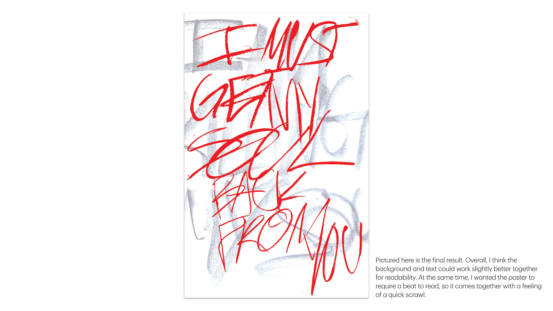 Case Study slide explaining final result: poster with black and red text that reads 'I must get my soul back from you'