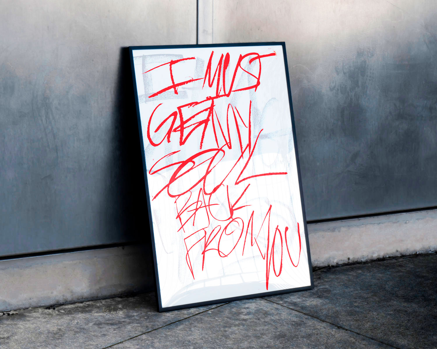 Grungy poster mockup with scribbled red text