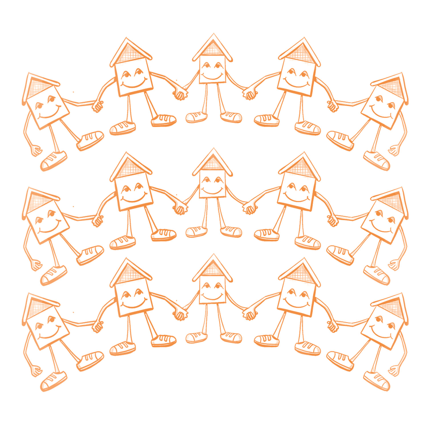 illustration of a row of houses holding hands and standing together