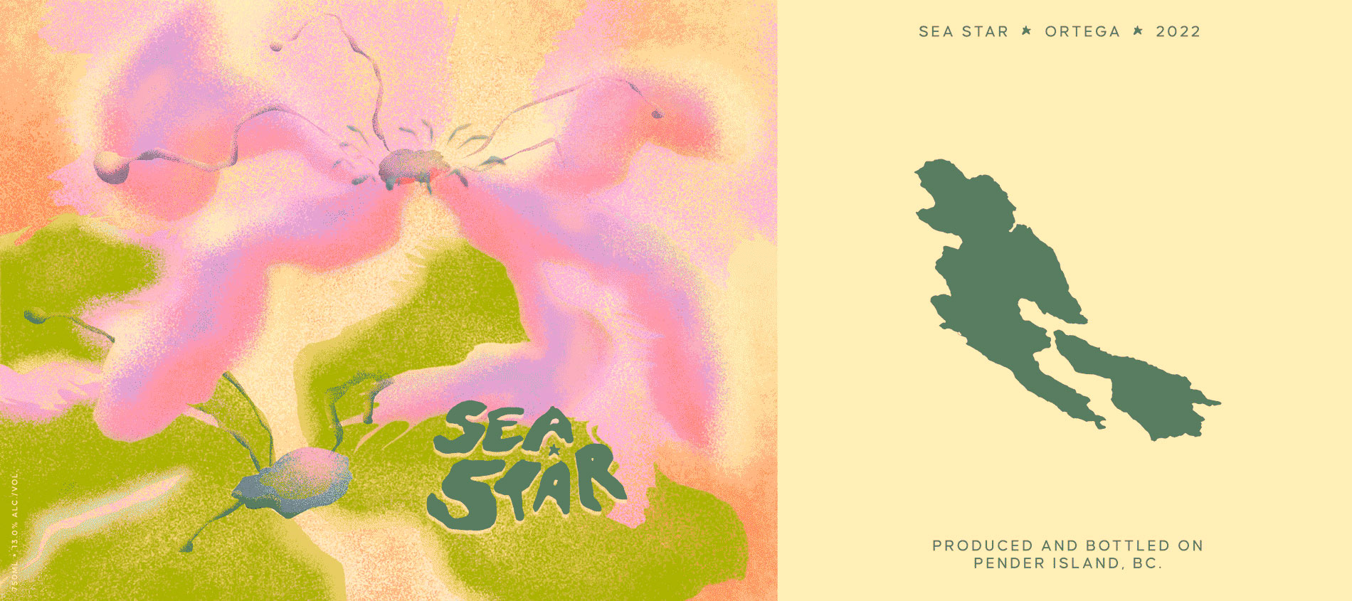 Sea Star Vineyard Ortega white wine label featuring flowers and sunlight illustration